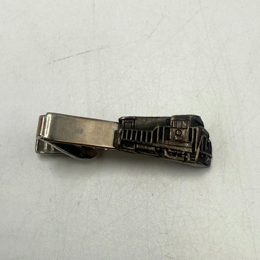 Vintage Locomotive Train Engine Tie Clip Silver Tone Railroad Accessory